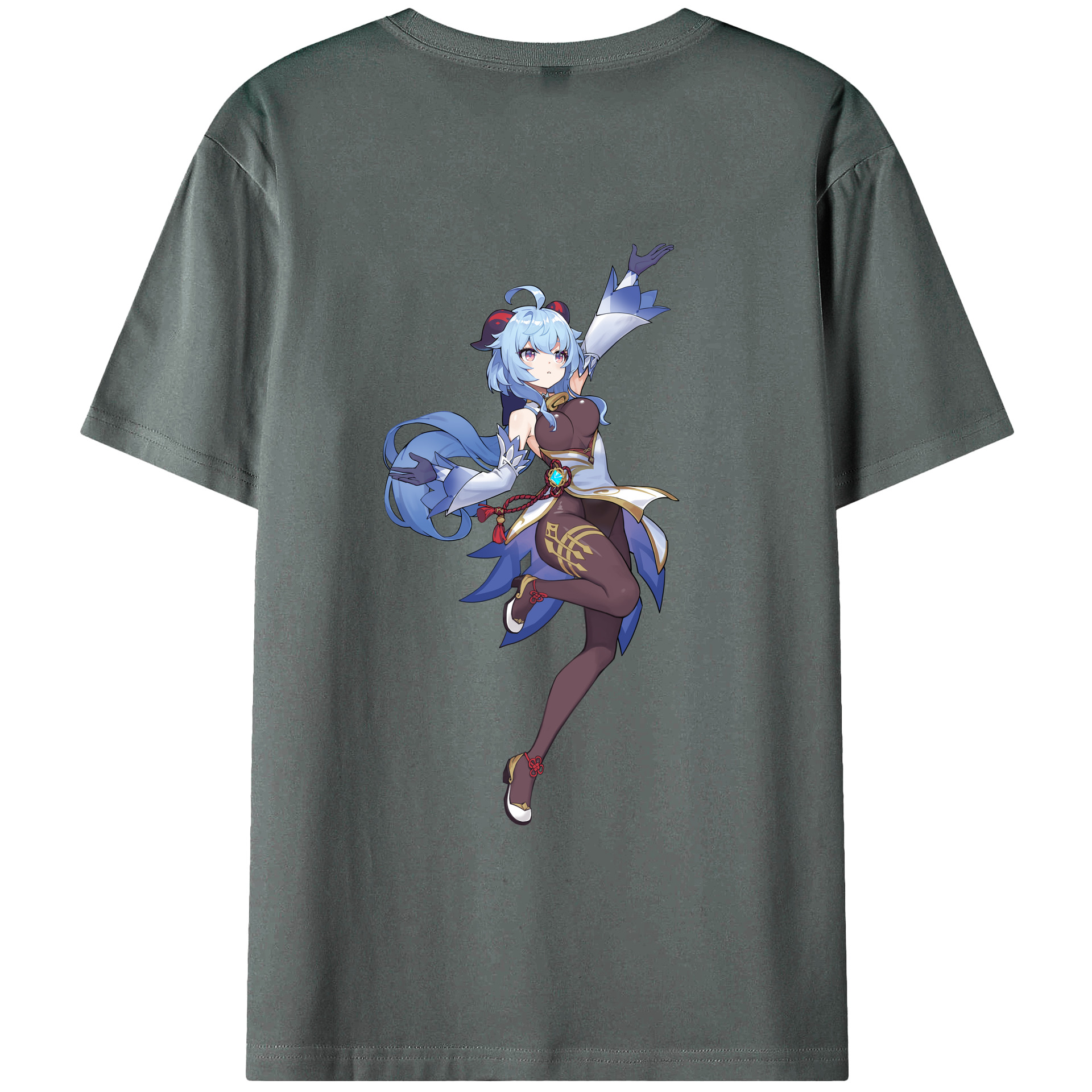 げんし神 甘雨 かんう genshin Ganyu 綿100％ メンズ半袖Tシャツ（バックプリント） 通気性